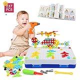 😊【Juego de Variedades】- Cambio flexible en juegos 2D y 3D, manual y eléctrico 2 en 1, bricolaje fija los tornillos ABS y las tablas de mosaico a los agujeros en la caja, libera tu mente para crear varios modelos interesantes y creativos.