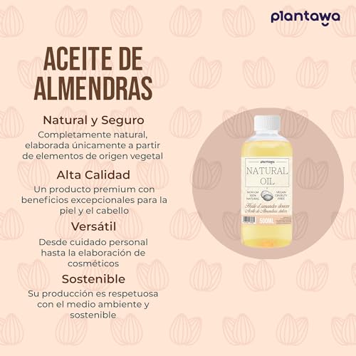 PLANTAWA Aceite de Almendras 500ml | 100% Puro y Natural | Hidratante Corporal Diario | Ideal para Masajes, Bebés y Estrías | Sin Perfume | Absorción Rápida - Imagen 3