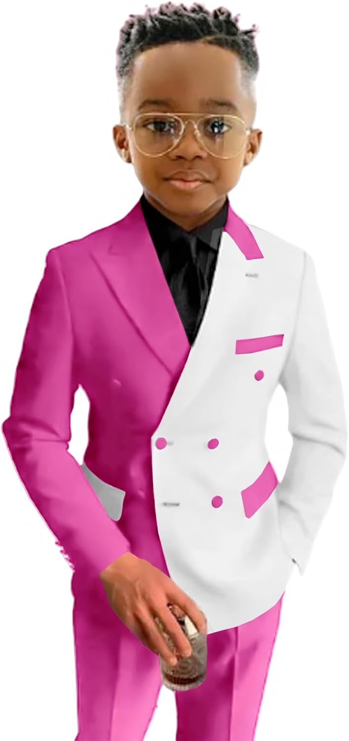 SAROULU Boys Double Breasted Suit 2 Piece Flower Boys Suits Dresswear Set Tuxedos Suit for Kids Boys Formal Suit