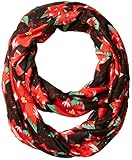 D&Y Women's Poinsettia Holiday Print Loop Scarf with Sparkles, Black, One Size