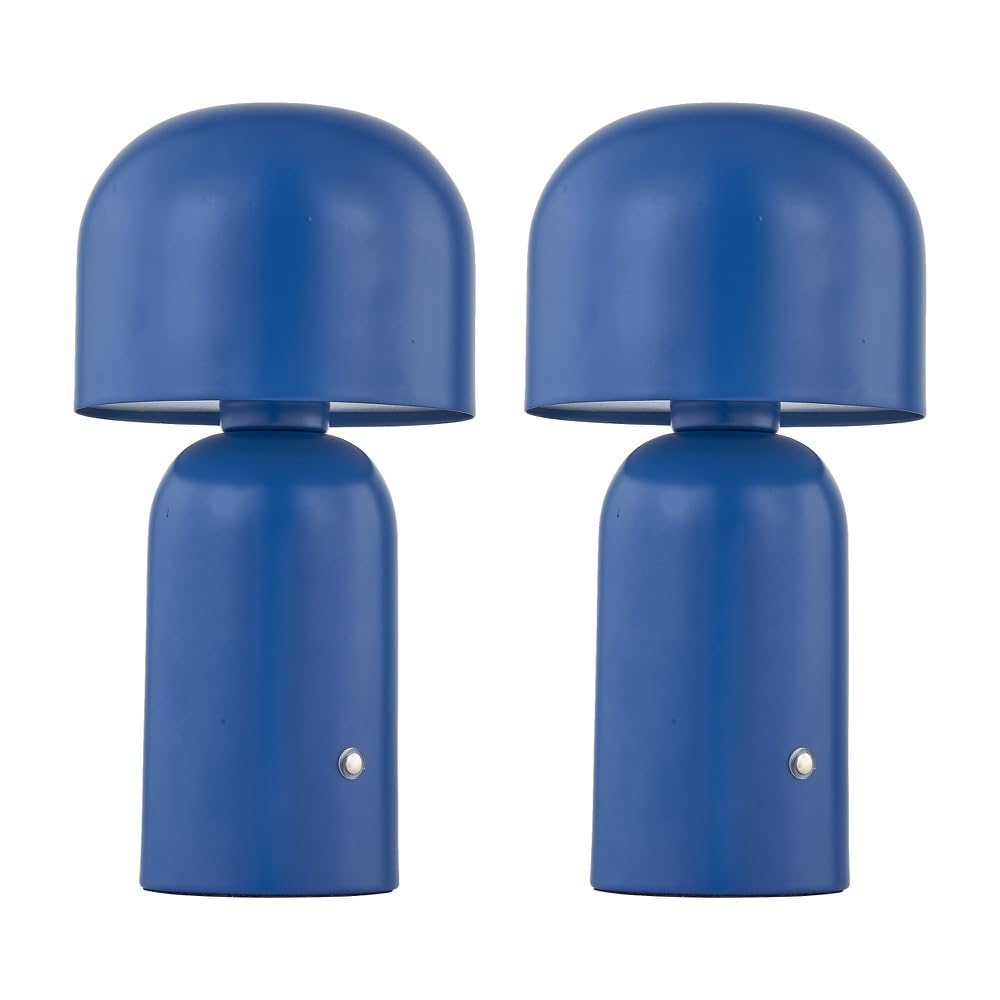 Firstchoicelighting Blue Set Of 2 Navy Led Rechargeable Portable Touch Table Lamps, Wireless Bedside Lights, Usb Charging Cable Included, Height 25Cm