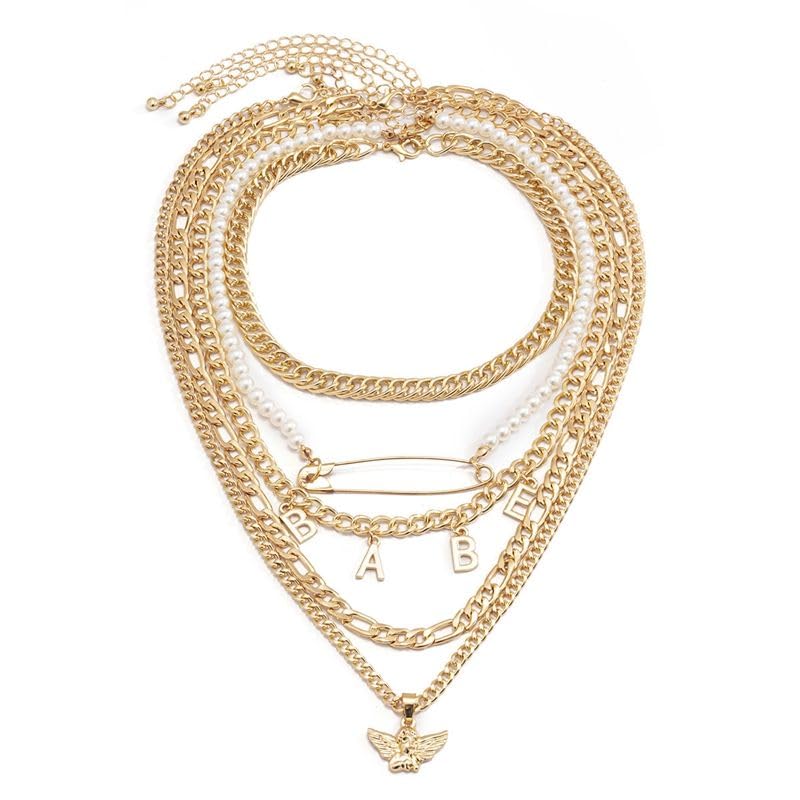 ARZONAI jewelry exaggerated gender needle pearl necklace female punk hip-hop BABE letter angel necklace For women and Girls (B0CYJ5KD3R) Amazon Price History, Amazon Price Tracker