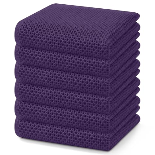 Image of Homaxy 100% Cotton Waffle Weave Kitchen Dish Towels, Ultra Soft Absorbent Quick Drying Cleaning Towel, 13 x 28 Inches, 6-Pack, Eggplant
