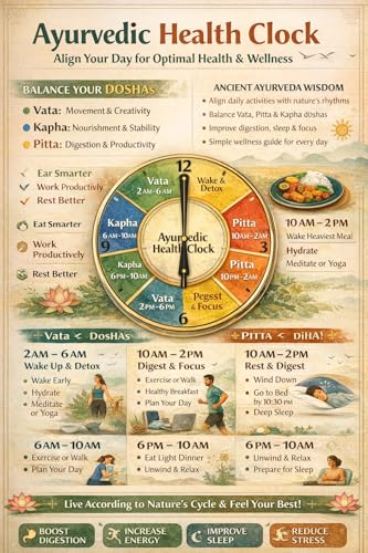 Image of Ayurvedic Health Clock for Daily Wellness | Ayurvedic Dinacharya Routine Clock | Balance Doshas, Boost Digestion & Sleep | Easy Health-Rhythm Time Guide | Premium Glass Wall Clock