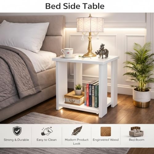 Image of SPYDER CRAFT Exotic Wood Bedside Table for Bedroom|Wooden Modern Side Tables for Bedroom|Side Table for Bed Room|Corner Table for Bed Room (Finish Color -Noce Lyon, DIY(Do-It-Yourself))