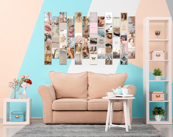 Image of Pack of 54 Soft Netural Wall Collage Kit Posters - 4 x 6 Inches Wall Decor Poster - Wall Art For Bedroom, Living room, Office - 1 Tissue Tape