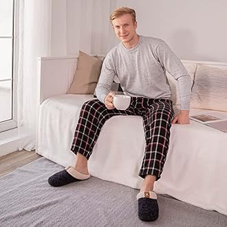 ULTRAIDEAS Mens Warm Fuzzy Slip On Slippers, Sherpa Lined House Shoes with Memory Foam for Indoor Outdoor, Mens Gifts for Winter