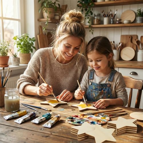 50PCS Wooden Star for Crafts, 4 Inch Unfinished Wood Pieces for Crafts, Natural Star Shape Wooden Slices Cutouts Coasters for Paint DIY Pyrograph Staining Burning Engraving Carving - Thumbnail 7