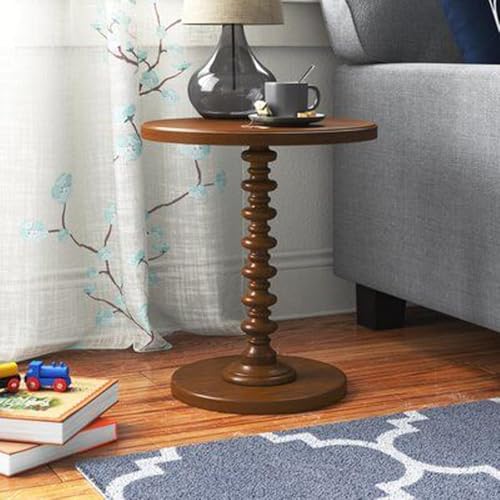 Image of Kundi Round Coffee End Table for Living Room - Modern Brown Accent Pedestal Side Table for Bedroom & Home Decor (Walnut)
