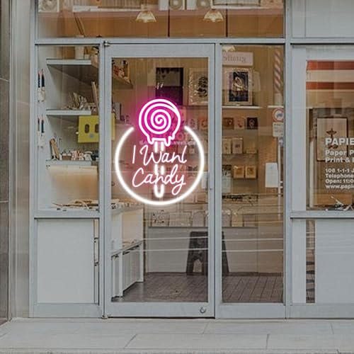 Image of I Want Candy Neon Sign, Home Wall Kitchen Decor Coffee Bar Shop Store Decoration Business Sign, Dessert Light Up Signs Party Decor for Man Cave Bar Pub Restaurant, Halloween Birthday Gift