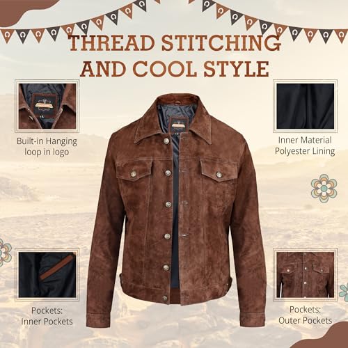 Vintage Trucker Leather Suede Jacket Men - Denim Classic Biker Cafe Racer Western Jacket3