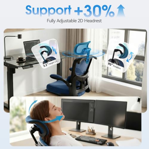 Image of AreShark Office Chair Ergonomic Desk Chairs with Adjustable Lumbar Support& Headrest Hanger, High Back Breathable Mesh Chair with Wheels, Rolling Swivel Comfy Task Computer Chair for Home Work Gaming