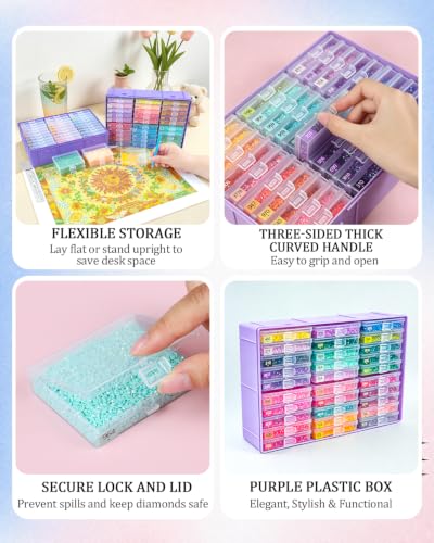 Image of Diamond Art Trays with Lids, 60PCS Diamond Painting Storage, Purple