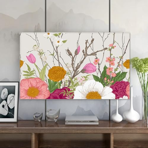 HSTANGKY Protector De Pantalla Moderno Y Moderno Para TV Para Monitores De Escritorio, De Pared O Curvos Arte Decorativo Para Sala De Estar Y Dormitorio-flower4||32inch