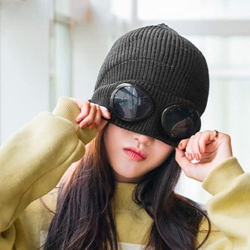 Goggle Beanie Goggle Hat Mask Winter Sports Outdoor Knit Beanie Warm Hat Black Tphs134558 #TOP1