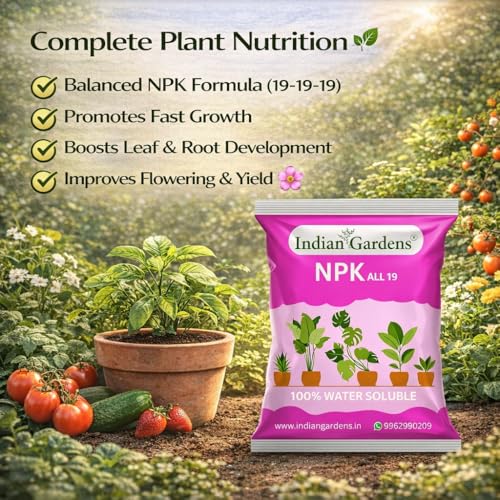 Image of Indian Gardens - NPK 19 Fertilizer For Plants (500 Grams) | Water Soluble | Nutrition For Gardening | Growth Boost And Flowering Yield Boost | For All Plants