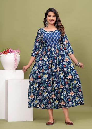 Image of Women's Feeding Kurta Cotton | Floral Anarkali Pregnancy Kurta with Nursing Zipper | Pre & Post Partum | Maternity Dresses | Mom to Be Gift
