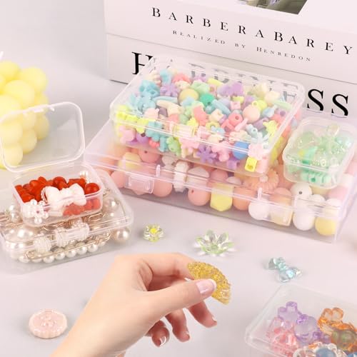 Image of RYKOMO 30 Pack Mixed Sizes Rectangular Small Plastic Boxes for Storage, Mini Small Containers for Organizing Pills, Beads, Coins with Hinged Lids and Labels