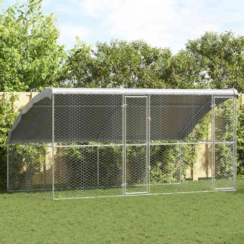ACAGALA Gabbia Cane Esterno, 400 cm Gabbia per Cani di Taglia Grande in Metallo con Tetto e con 2 porteBloccabile, Facile Montaggio, Argento