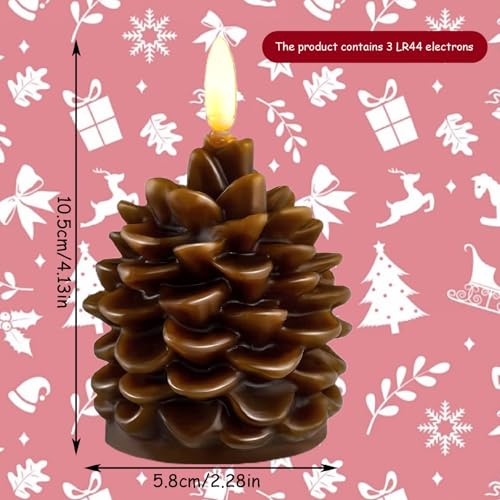 Velas de Navidad para chimenea con forma de piña rústica y luz cálida LED 4