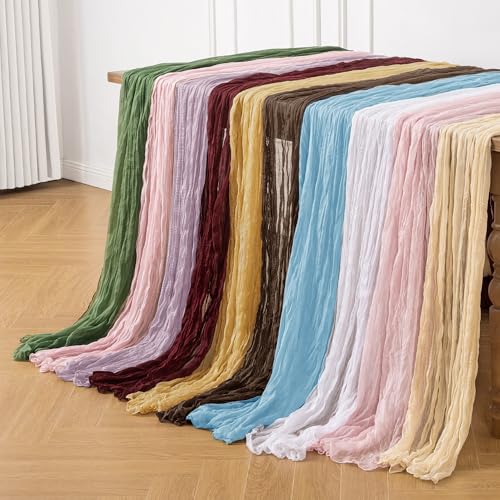 Leetaltree TABLE RUNNER 35X120 Inch Boho Rustic Cheese Cloth Table Runner thumb #6