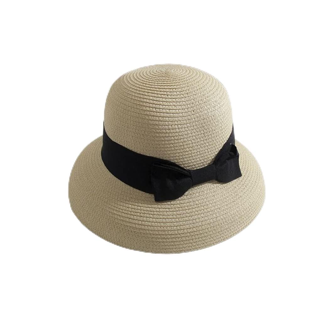 Cappello da Donna Estivo Femminile Cappello di Paglia Laterale Largo Cappello da Spiaggia a Forma di Campana con Fiocco Grande Cappello da Sole da Viaggio
