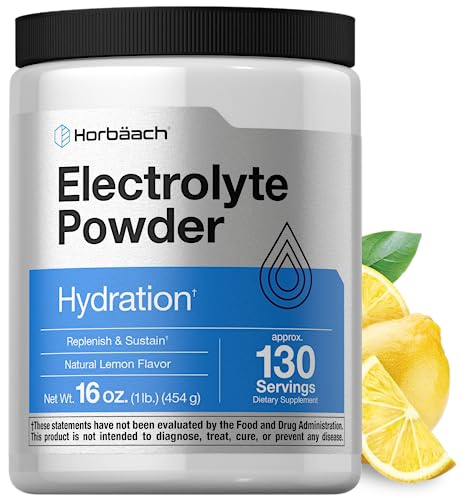 Electrolytes Powder | 16 Oz | 130 Servings | Hydration Supplement | Vegetarian, Non-Gmo, Gluten Free Formula | Natural Lemon Flavor | By Horbaach #TOP22