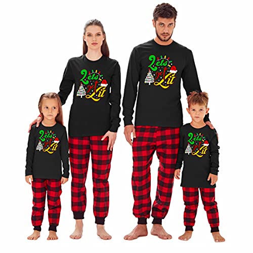 TEEAMORE Matching Family Christmas Pjs Lets Get Lit Xmas Pajama Long Sleeve Shirt
