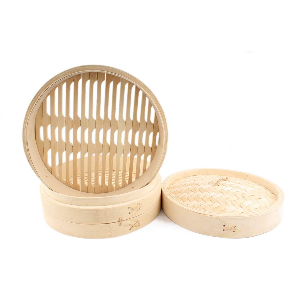 Amazon.de: Bambus-Dmpfkorb, 2 Etagen, Holzdampfgarer, natrlicher Bambus,  Kchenhelfer fr asiatische Kochen, Brtchen, Teigtaschen, Gemse, Fisch,  Reis 15 cm