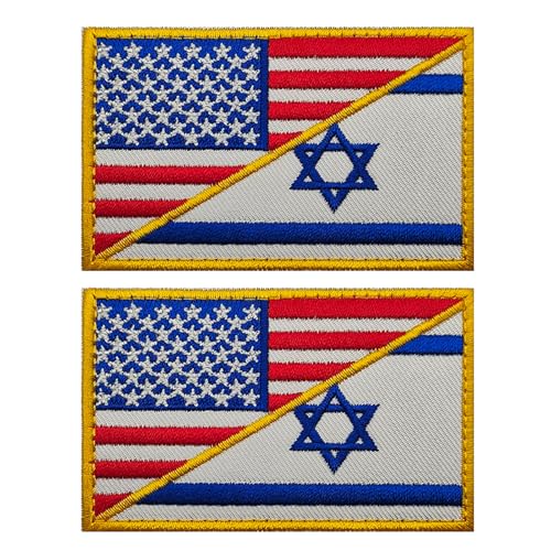 EmWoot 2PCS American Israel Flag Patch Embroidered Morale Patch Military Tactical Patches Hook and Loop Applique Fastener