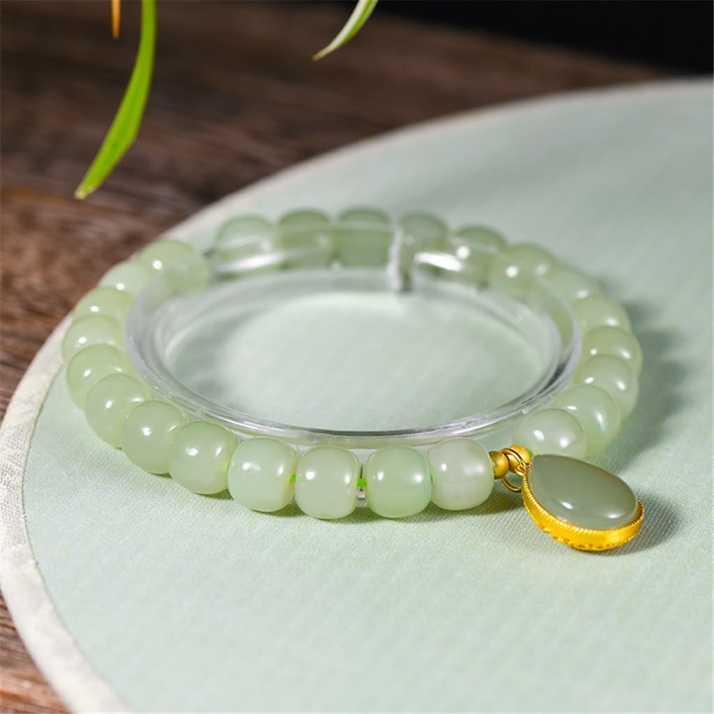 MOCHAMIK 925 Silber Runde Perle Jade Hand Ornamente Weiblicher Nationaler Wind Wassertropfen Anhänger und Jade Armband