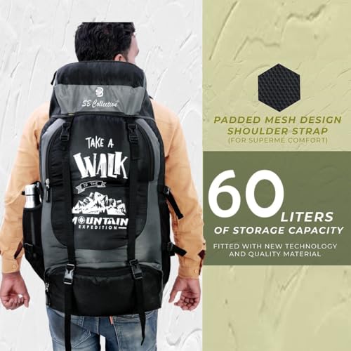 Image of SB Collection 60 L Hiking Rucksack, Water Repellent 600D Oxford Canvas, Unisex Trekking and Camping Travel Bag