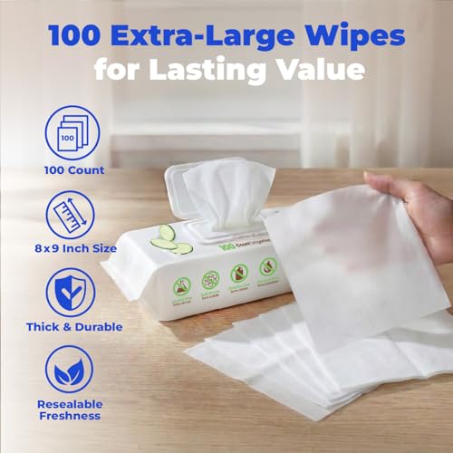 Image of Best Pet Supplies 8 inch x 9 inch Large Dog Wipes - Cleaning and Deodorizing for Paws and Coat - Gentle Formula with Cucumber Vitamin E for Puppies and Cats - 100 Count
