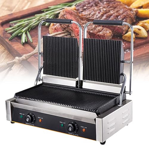 KLYDBMYT Parrilla Comercial para filetes, sandwichera eléctrica de 1800 W/3600 W, Parrilla de Acero Inoxidable de una o Dos presiones, con Control de Temperatura, 813 A-220 V