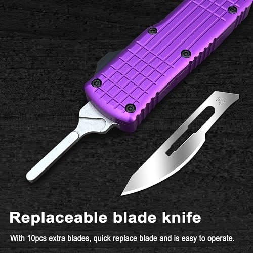 Image of Small Purple Retracting Utility Pocket Scalpel Knife For Men with Clip | EDC Folding Scalpel Knife, Retractable Blade Pocket Knife, Come with 10pcs #24 Extra Blades, for DIY Project