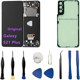 Original 6.7" AMOLED Display for Samsung Galaxy S21 Plus Screen Replacement OEM S21Plus 5G SM-G996U SM-G996U1 Display Touch Screen Digitizer Assembly with Black Frame+Back Cover Adhesive+Tools
