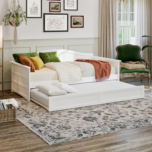 AFI, Acadia Twin Size Wood Daybed Frame with Twin Trundle, White