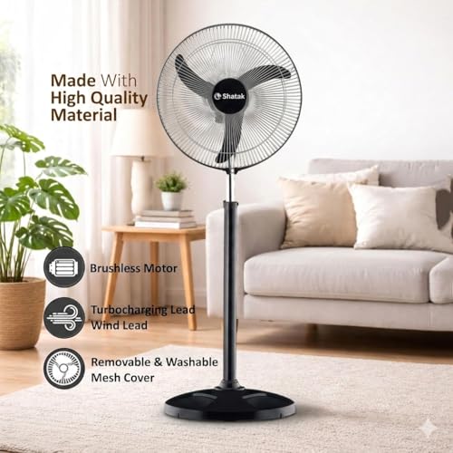 Image of SHATAK Bullet Pedestal Fan ISI Marked | Stand Fan with Tilt Mechanism | High Air Delivery | Aesthetic Design with Telescopic Arrangement