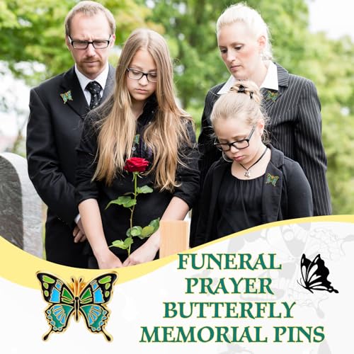 Image of Liliaafar 30 Sets Funeral Favors for Guests Bulk Butterfly /Feather /Wing Lapel Pins Life Favors Memorial Enamel Pins with Cards for Who Loss Loved One