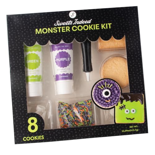 Sweets Indeed Monster Cookie Decorating Kit – 14.59 oz Halloween Cookie Kit with 8 Cookies...