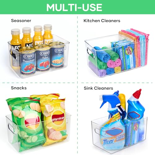 6 Pack Clear Plastic Storage Bins, 11" Large Pantry Organizer Bins with Handles, Plastic Containers for Refrigerator,BPA-Free Perfect for Kitchen,Fridge,Cabinet,Pantry,Bathroom,Closet Organization - Image 4