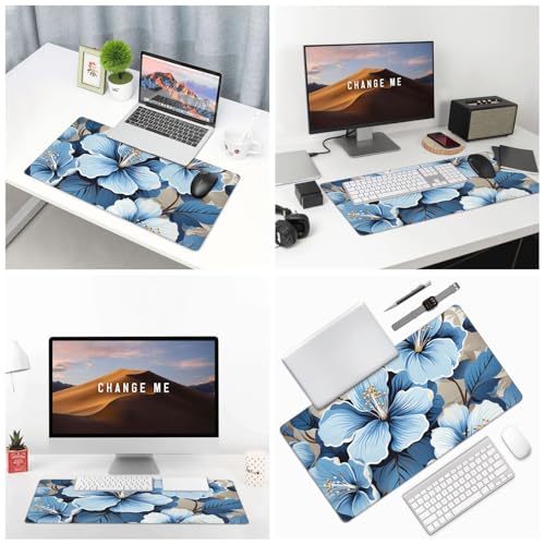 Tapis de souris de jeu bleu hibiscus 40x75 cm avec base caoutchouc