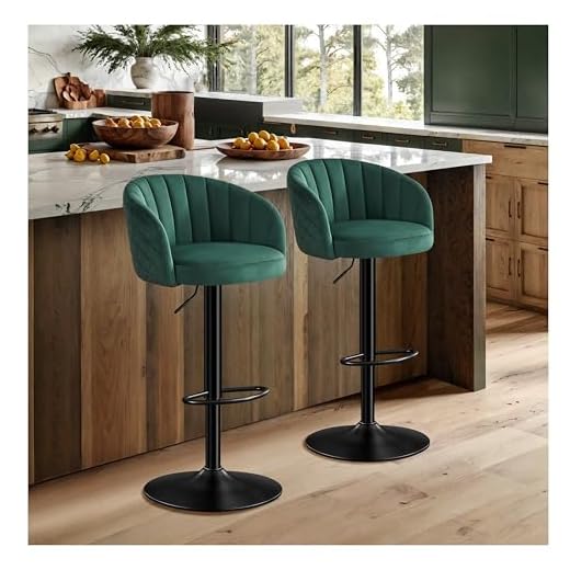 STOOLINK Barkruk in Hoogte Verstelbare Set van 2 Barkruk Melk Fluwelen Stof, Barstoelen met Rugleuning en Armleuning Barstoel 360° Draaibaar, Verstelbare Barkruk, Barkruk Veerkrachtig 150kg-Groen