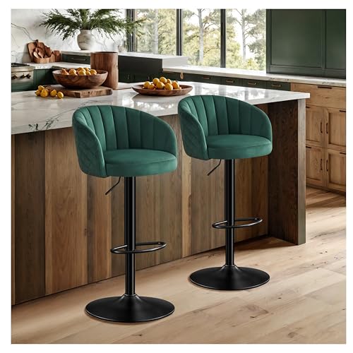STOOLINK Chaise de Bar Lot de 2 Tabouret de Bar Tissu Velours Soie, Chaise Bar Réglables avec...