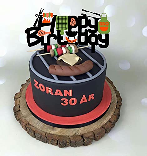 Hakpuotr Barbecue Happy Birthday Cake Topper, Bbq Kebabs Happy Birthday Cake Topper For Kids Birthday Party Decoration, Cooking/Bbq Theme Party Cake Decoration Acrylic #TOP3