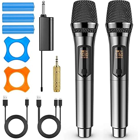 Saiyin Rechargeable Wireless Microphones,UHF Dual Handheld Dynamic Mic Karaoke System with Rechargeable Microphones and Receiver, 200 ft Range, 1/4’’＆1/8’’ Output for Amplifier, PA System Cover