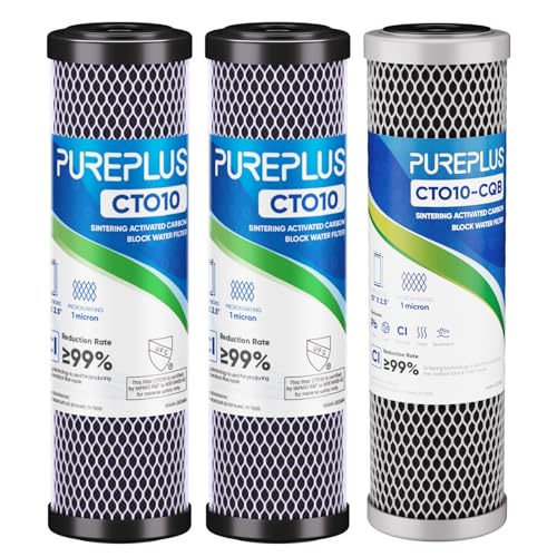 1 Micron 2.5\" x 10\" Whole House CTO Carbon Water Filter Cartridge Replacement for Under Sink Water Filter System, Dupont WFPFC8002, WFPFC9001, FXWTC, SCWH-5, WHEF-WHWC, WHCF-WHWC, AMZN-SCWH-5,3Pack