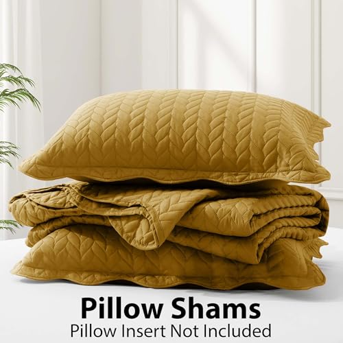 IR Imperial Rooms Twin Quilt Bedding Set Size (68” x 86”) + 1 Pillow Shams (20” x 26” + 2”) - 2 Pcs All Season Lightweight Reversible Microfiber Coverlet Embossed Quilt Bedspread (Ochre)