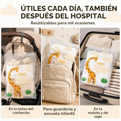 Miniatura 6 de Bolsas Ropa De Viaje Niños. 100 Made In Italy. Seguras Y Reutilizables. Ideales Para Organizar La Bolsa Del Bebé Para El Hospital. 8 Bolsas
