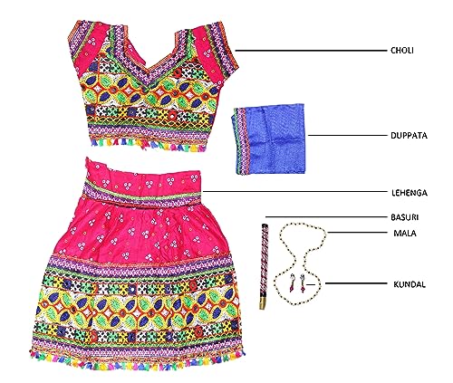 Image of CHACKO Radha Dress For Girls Lehenga-Choli with Dupatta Mala Kundal Basuri Set